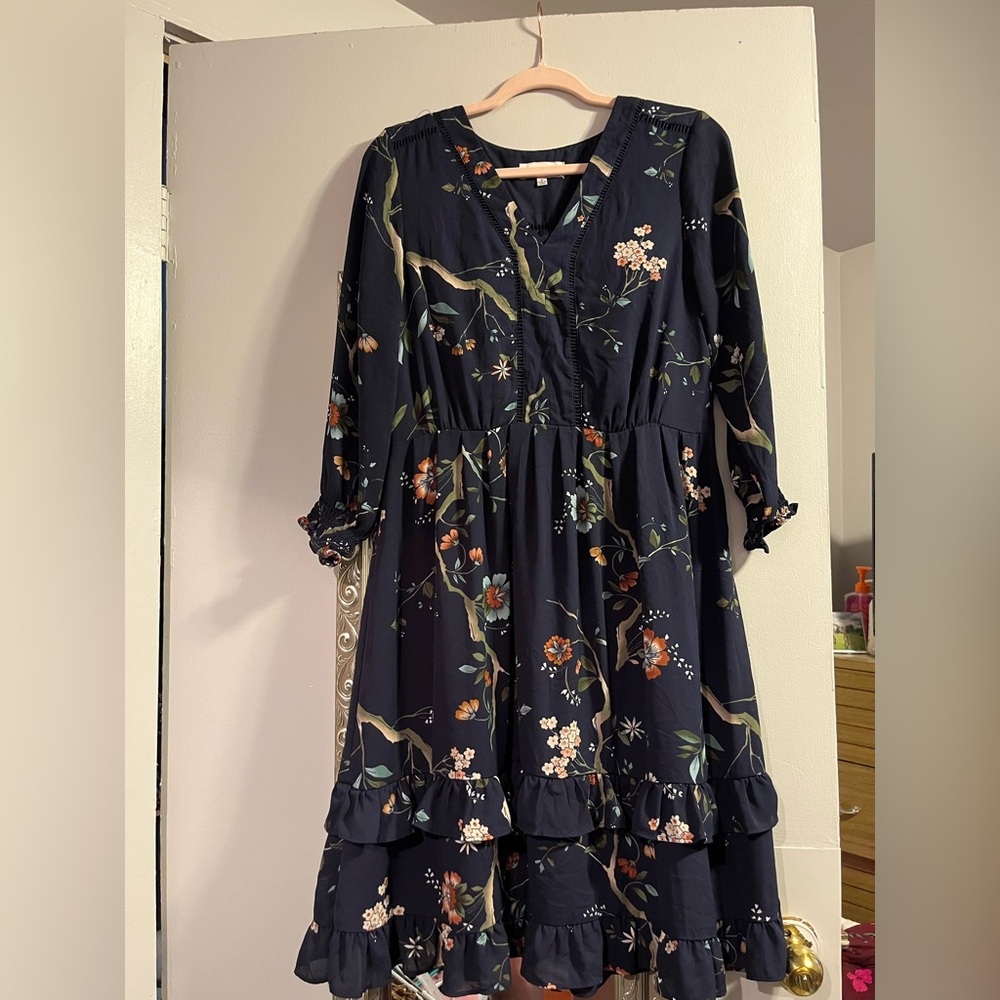 Nanette Lepore Navy Floral Long Sleeve Dress